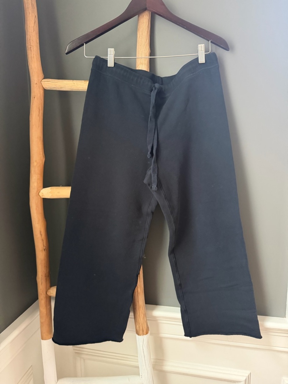 Frank & Eileen Catherine Cropped Black Drawstring wide Leg Sweatpants